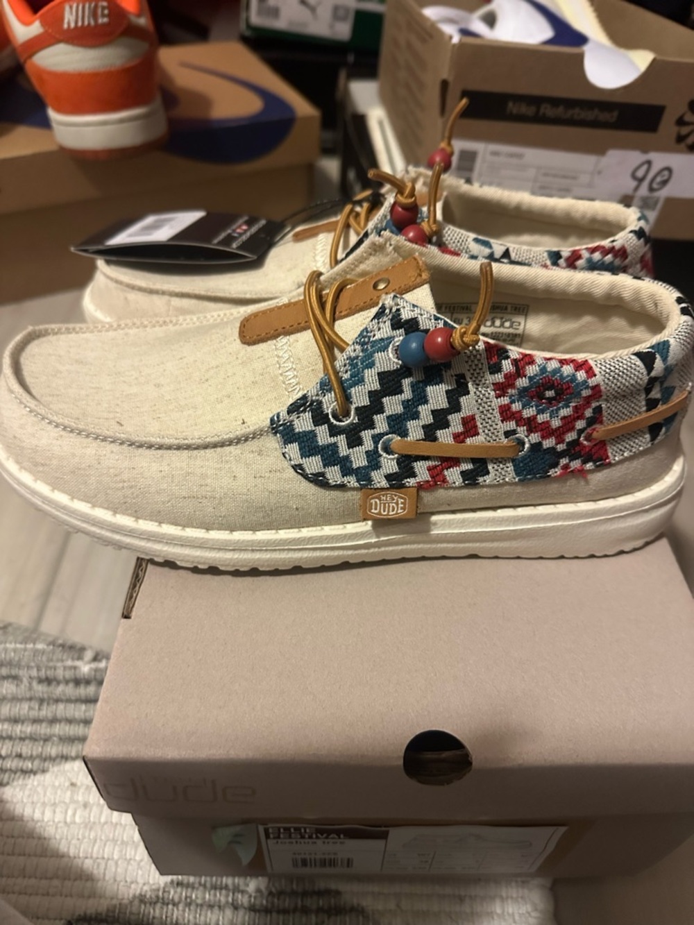 Hey Dude Natural Canvas Slip-On with Multicolor Woven Accents